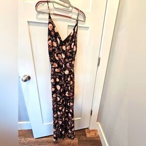 1.STATE Floral Wide Leg Jumpsuit Black Pink Orange Sleeveless V-Neck Size 10